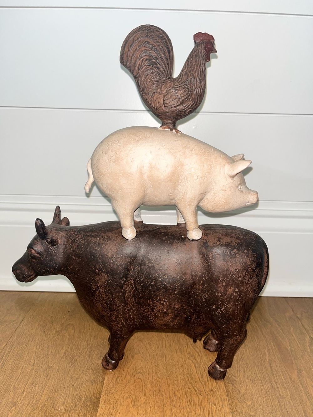 Stacked Farm Animal Sculpture Figurine 14” Whimsical Cow Pig Rooster Statue